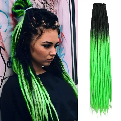 Vista 24 de Kraler Extensiones de Rastas Azules, Extensiones de Rastas Sintéticas de Ganchillo de 22", 100% Hechas a Mano, Rastas de Una Sola Punta, Delgadas