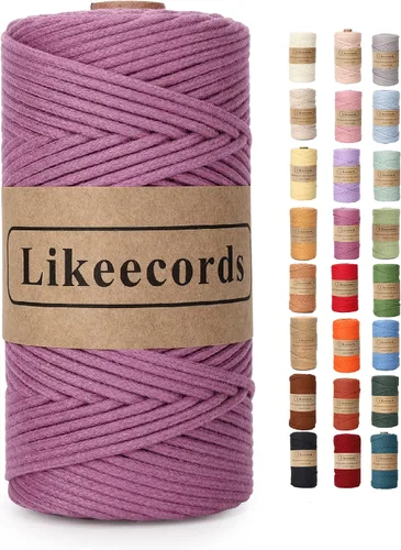 Vista 47 de Cordón de algodón trenzado de 0.11 pulgadas x 109 yardas, cuerda de algodón para macramé natural, estilo bohemio, para colgar plantas hechas a mano