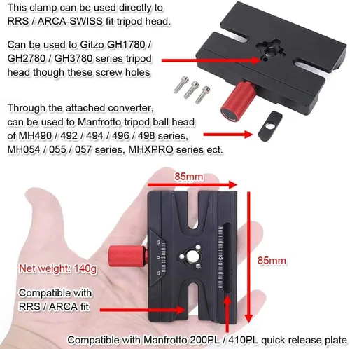 Vista 3 de iShoot Convertidor de abrazadera adaptadora compatible con Manfrotto 200PL 410PL, Arca-Swiss Fit Placa de liberación rápida y cabezal de trípode