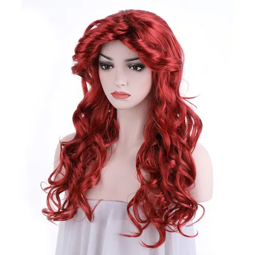 Vista 2 de Onedor HairWiz - Pelucas de cabello sintético rizado y ondulado para mujer, para cosplay (sirena roja (adulto))