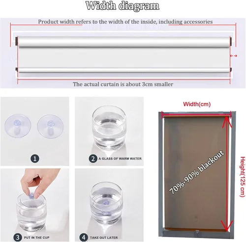 Vista 6 de Cortinas opacas para ventana, con ventosas, persianas enrollables sin taladro, 75% de protección UV, aislamiento térmico temporal, persianas Negro