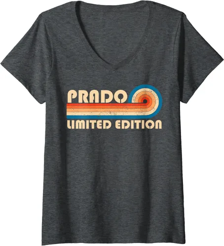 Vista 5 de Womens PRADO Surname Retro Vintage 80s 90s Birthday Reunion V-Neck T-Shirt