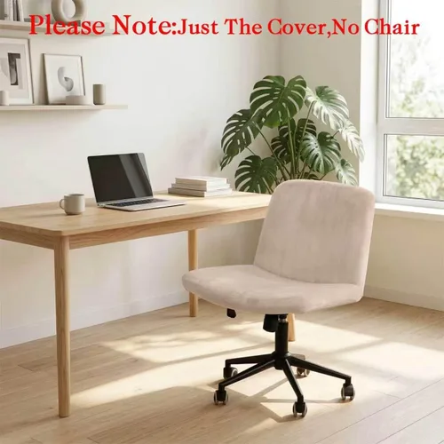 Vista 3 de NICEEC Funda para silla cruzada sin brazos, para oficina, dormitorio, escritorio, tocador, computadora, respaldo medio, asiento ancho sin protector