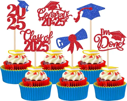 Vista 19 de 30 piezas de decoración para cupcakes de graduación para la clase de 2026 con purpurina brillante para el futuro diploma hecho 2026 Felicidades