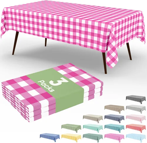 Vista 36 de Smiry Paquete de 3 Manteles Desechables de Cuadros Gingham Color Caqui - 54" x 72" Mantel de Plástico de Servicio Pesado, Cubiertas de Mesa