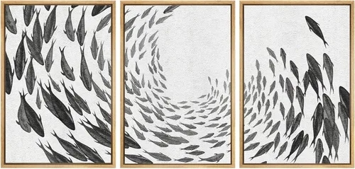Vista 101 de SIGNWIN Lienzo enmarcado para pared, juego de arte tranquilo con reflejo de lago, acuarela, montaña y agua, ilustraciones modernas, arte abstracto