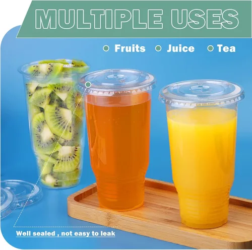 Vista 3 de Vasos de plástico transparente de 32 onzas con tapas, tazas de café helado desechables con tapas, taza de plástico PET transparente para café