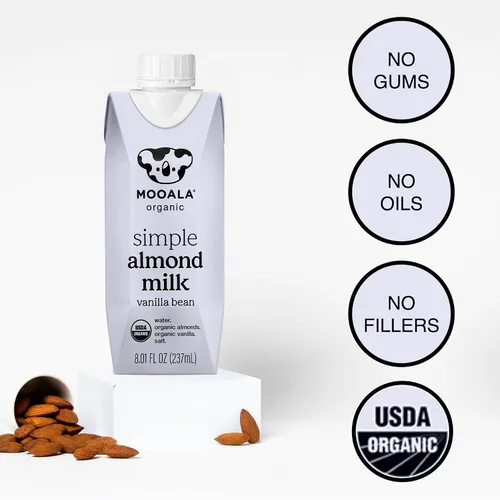Vista 3 de Mooala Leche de Almendra Orgánica Simple Vainilla - Estable en Estante, Dosis Única, 4 Ingredientes, Sin Gomas, Sin Aceite, Sin Rellenos, Leche a