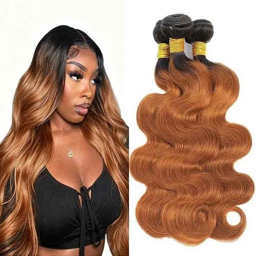 Vista 163 de P4613 Cabello humano rizado onda profunda marrón y paquetes mixtos 8 10 12 P4613 Ombre Marrón-Rubio-DP