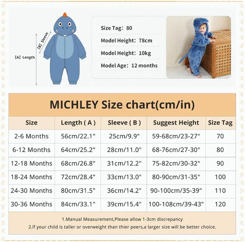 Vista 3 de MICHLEY - Overol unisex para bebé, mameluco estilo animal, con capucha, de franela, cosplay, para invierno u otoño