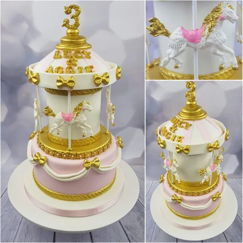 Vista 4 de Juego de 2 moldes de silicona para pastel de carrusel de caballo, molde de fondant para tartas de azúcar alegre, redondo, para cupcakes, pasta