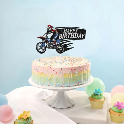 Vista 4 de Decoración para tartas de motocross con temática de automóvil para niños, decoración de salto de motocicleta, decoración de salto de motocicleta