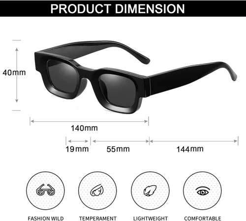 Vista 9 de EYLRIM Gafas de sol de marco cuadrado grueso para mujeres y hombres, lentes de sol polarizados rectangulares gruesos con protección UV400