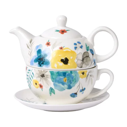 Vista 7 de Juego de té para uno, juego de tetera y taza de porcelana, tetera para uno Juego de té floral de regalo para mujeres, orquídeas