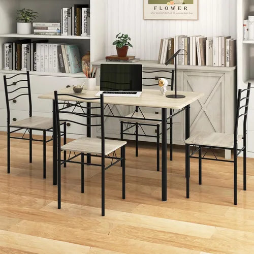 Vista 8 de Giantex Juego de mesa de comedor de 47 pulgadas para 4, mesa de cocina rectangular con 4 sillas de comedor, marco de metal, juego de comedor de 5