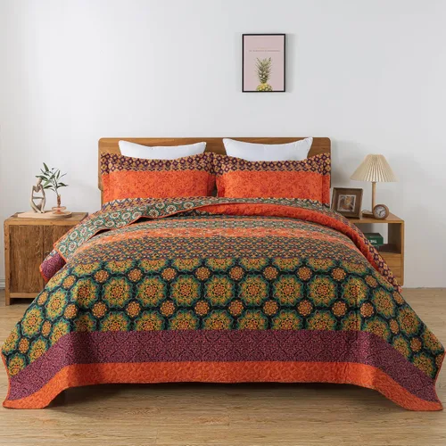 Vista 10 de Juego de cama de dos piezas, tamaño individual, de microfibra, reversible, de retazos, estilo floral, todas las estaciones, patrón de porcelana azul