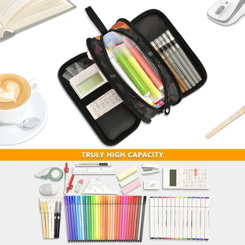 Vista 5 de Nylon Niñas Lápiz Bolsa Metal Máquina Fuego Negro Oscuro Gran Capacidad Arte Lápiz Estuche Escuela Papelería para la Escuela Secundaria Adolescente