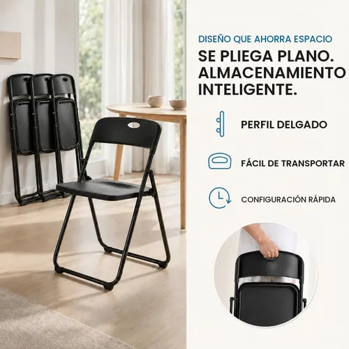 Vista 5 de Paquete de 6 sillas plegables de plástico negro, silla plegable Nuevo Negro