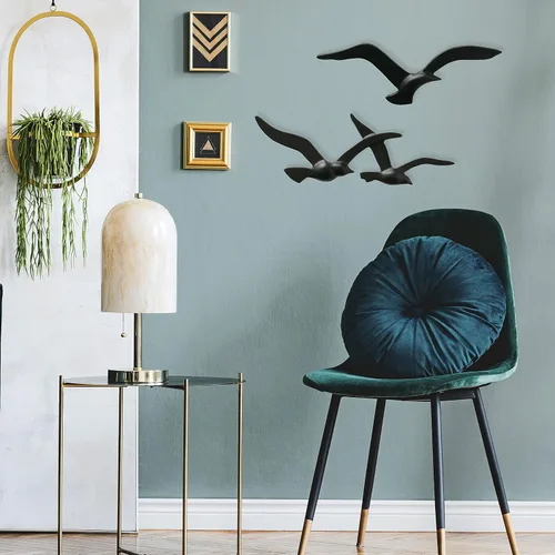 Vista 6 de WHW Whole House Worlds Americana Flying Birds Decoración de pared de metal, negro Hecho a mano, fundición de aluminio, acabado mate, bajorrelieve