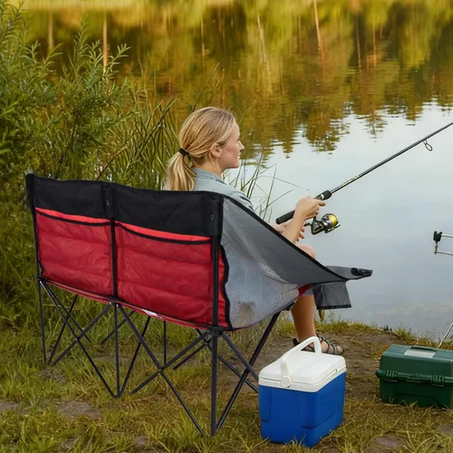 Vista 8 de Byliable Silla de campamento doble para exteriores, de 2 plazas, de gran tamaño, portátil, plegable, con portavasos y bolsillo de almacenamiento