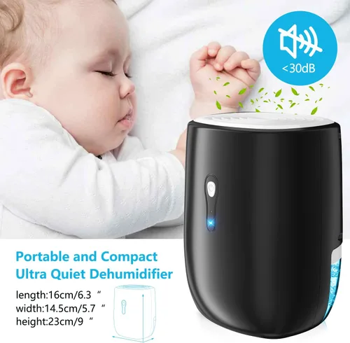 Vista 6 de Deshumidificadores para el hogar 27oz(800ml) Pequeños deshumidificadores con apagado automático y manguera de drenaje, deshumidificador ultra