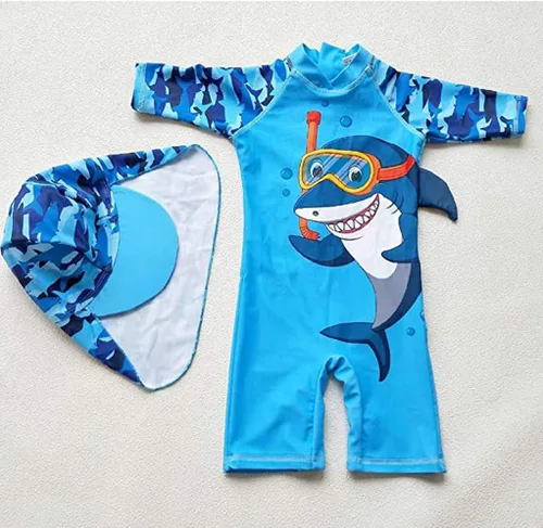 Vista 2 de Traje de baño de una pieza con cremallera y sombrero, traje de baño de surf para niños pequeños