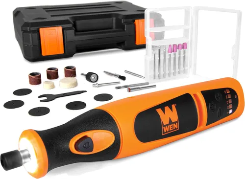 Vista 2 de WEN 23072 Kit de herramientas rotativas inalámbricas de iones de litio de velocidad variable con juego de accesorios de 24 piezas, cargador