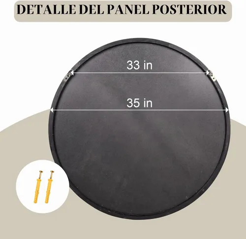 Vista 5 de Espejo redondo de madera de 35 pulgadas, espejo de madera grande de granja, negro lavado Rustic Wood Round Mirror for Wall Decor, Beleved