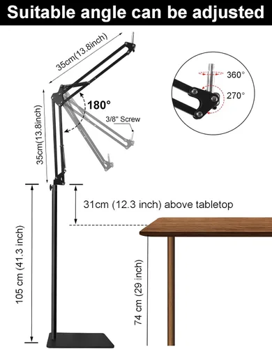 Vista 3 de Soporte de micrófono de suelo con brazo de Boom para Blue Yeti, Nano, Snowball, HyperX QuadCast, SM7B MV7, Fifine K688 y más micrófonos, soporte