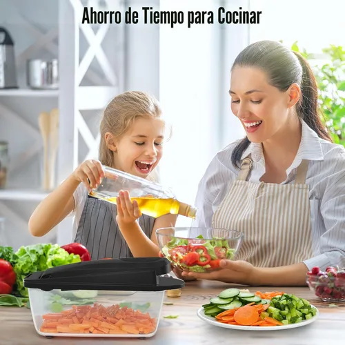 Vista 9 de Picador de verduras todo en uno de 8 cuchillas con contenedor, picador de alimentos, picador de cebolla, cortador de verduras para ensalada, Negro