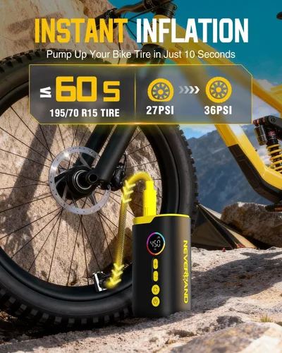 Vista 3 de Neverland Tire Inflator Portable Air Compressor - 150 PSI Electric Air Pump for Car Tires with Auto Shutoff Function, Cordless Tire Air Pump for