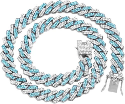 Vista 6 de Collar de cadena dorada para perro, collar cubano de diamantes para caminar, collar de cadena de metal con diseño de hebilla segura, collares