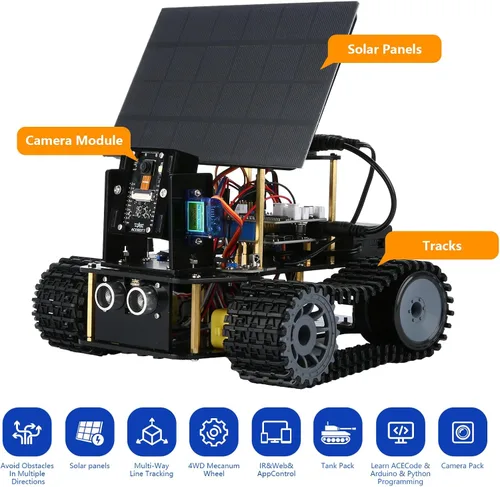 Vista 2 de Kit de tanque de robot solar con cámara inteligente ESP32 5 en 1, kit de robótica de juguete STEM para niños de 8 a 16 años, aplicación y control