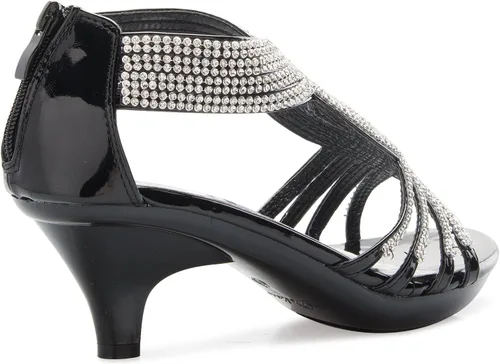 Vista 3 de sandalias de tacón bajo para mujer, con tiras y diamantes de imitación