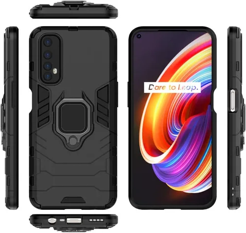 Vista 3 de LuluMain Compatible con Realme7, soporte de anillo de metal a prueba de golpes (funciona con soporte magnético para automóvil), cubierta resistente