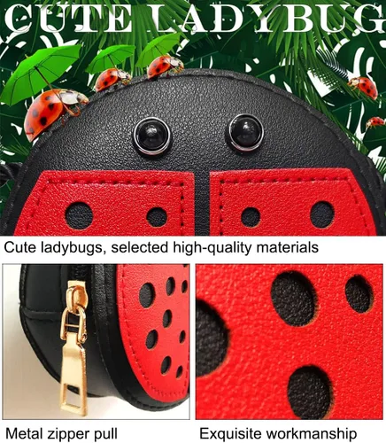 Vista 5 de Bolso de mariquita para niñas pequeñas, mini bolso cruzado de piel sintética, monedas, juguetes de mariquita para niños y niñas, regalo