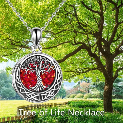 Vista 6 de ONEFINITY Collar con medallón de árbol de la vida, collar de plata de ley que sostiene fotos, colgante de medallón del árbol de la vida