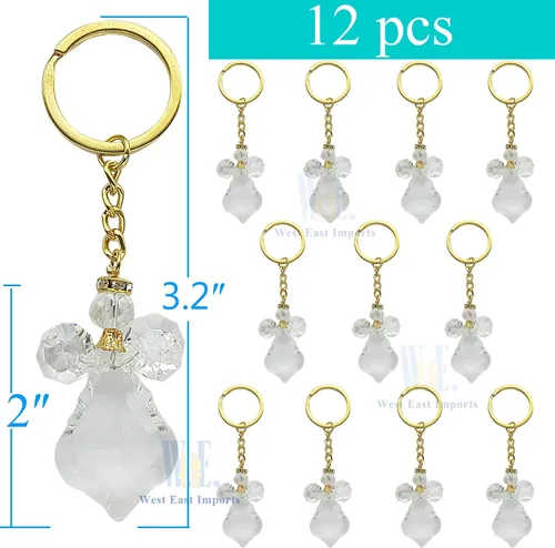 Vista 2 de 12 llaveros de ángel de cristal para bautismo, primera comunión, confirmación, boda, dulce 15