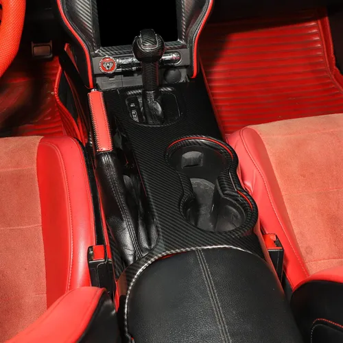Vista 7 de RT-TCZ Cubierta de Panel de Cambios de Consola Central de Fibra de Carbono, Marco de Portavasos, Kit de Accesorios de Decoración Interior para Ford