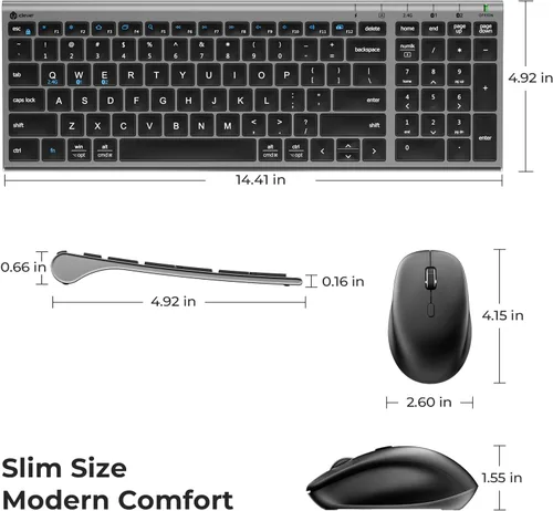 Vista 6 de iClever Combo de teclado y mouse inalámbricos Bluetooth DK05, gris espacial Gris y negro