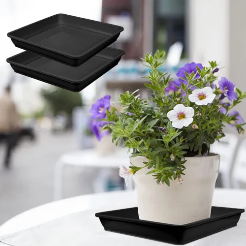 Vista 3 de 10 platillos cuadrados de plástico para plantas, maceta de 8 pulgadas, bandeja de goteo de plástico grueso para jardín, goteos de agua y tierra