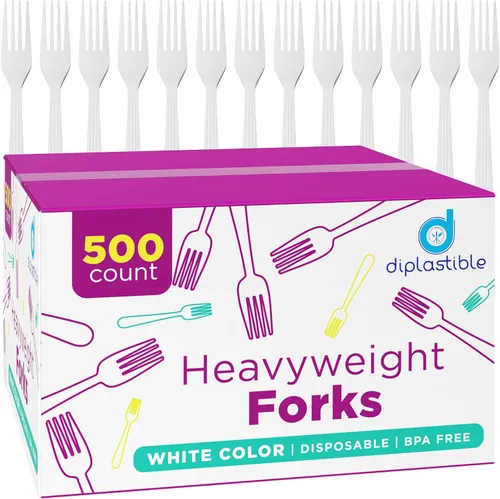 Vista 3 de 500 unidades – Horquillas de plástico blanco desechables de peso pesado Gran paquete de horquillas para fiestas Horquillas de plástico