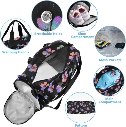 Vista 4 de Neon Seasons Flower Elegant Small Gym Bag with Shoes Compartment Large Capacity Carry on Luggage for Travel, Sports, Duffel, Weekender bolso