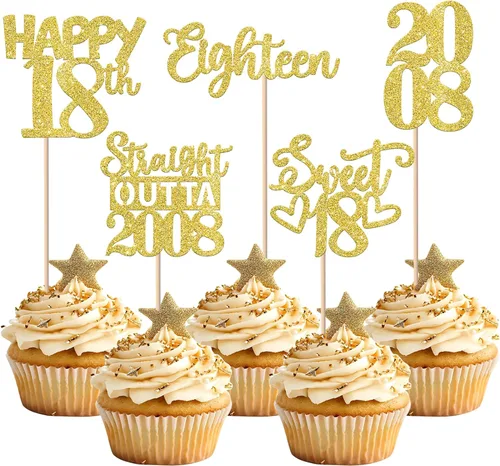 Vista 29 de 30 piezas negras para cupcakes de 10.º cumpleaños con purpurina Ten Happy 10 Straight Outta 2016 para saludos a 10 años 10 cumpleaños, boda Negro