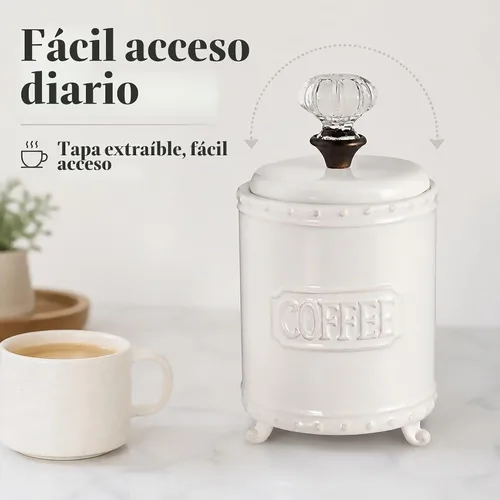 Vista 6 de Mud Pie - Recipiente de Café de Cerámica con Manija y Tirador de Puerta, Blanco