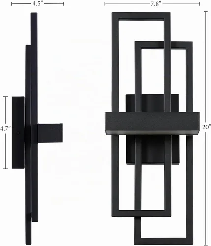 Vista 6 de LamQee Luces de pared modernas para exteriores de 20 pulgadas, LED integrado de 1000 lúmenes, aplique de iluminación exterior de doble rectángulo