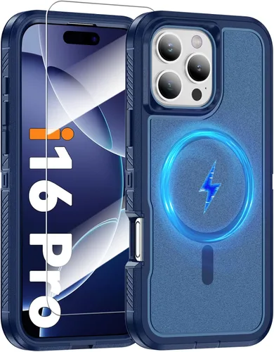 Vista 38 de Funda magnética para iPhone 13/iPhone 14 [compatible con Magsafe] [protector de pantalla de vidrio] [protección de grado militar de doble capa]