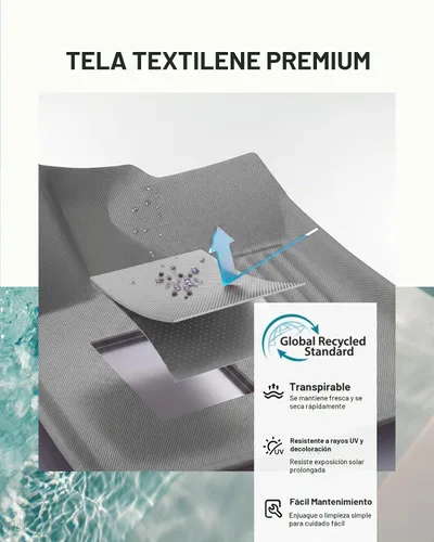 Vista 5 de Sillón para exteriores con ruedas, silla de aluminio para exteriores con 5 respaldos ajustables, fácil de mover, sillas de piscina para patio, junto