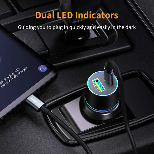 Vista 4 de Adaptador de cargador de coche rápido USB C de 45 W con cable tipo C de 3.3 pies para Google Pixel Android Phone Plug PD/PPS & QC3.0 Cigarette