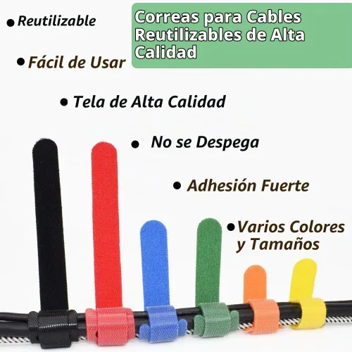 Vista 5 de 80 unidades de bridas de cable reutilizables multicolor, bridas de alambre para gestión de cables, bridas de cordón reutilizables para electrónicos